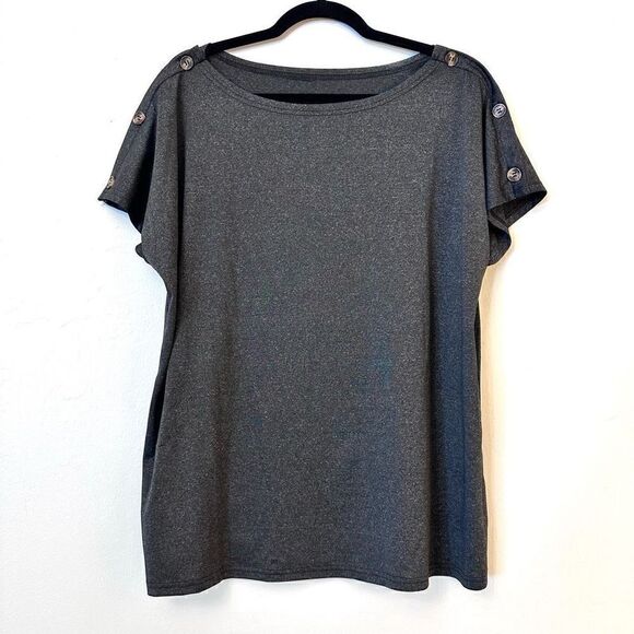 NWOT Marled Buttoned Shoulder Boat Neck Dolman Cotton Blend Tee Gray Large - Picture 1 of 5